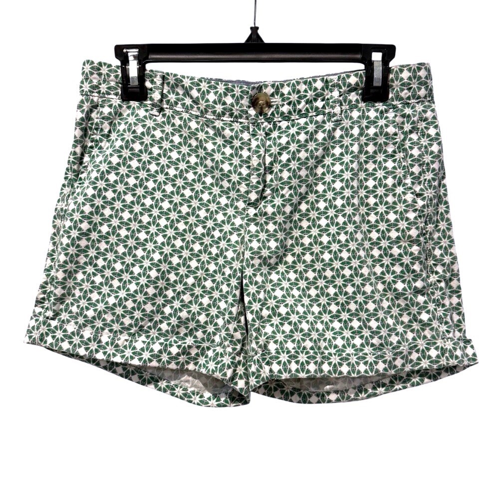 Banana Republic Womens Green White Geometric Starburst Cotton Chino Shorts Sz 8‎